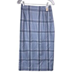 Talbots Women 6 Petite Vintage Wool Maxi Skirt Plaid Pencil Italian 90s Blue NWT